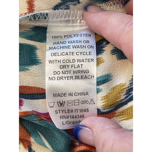 First Love By Lovelyn Shirt Abstract Floral Size L Boho Ruffle Standup Collar - Picture 7 of 9